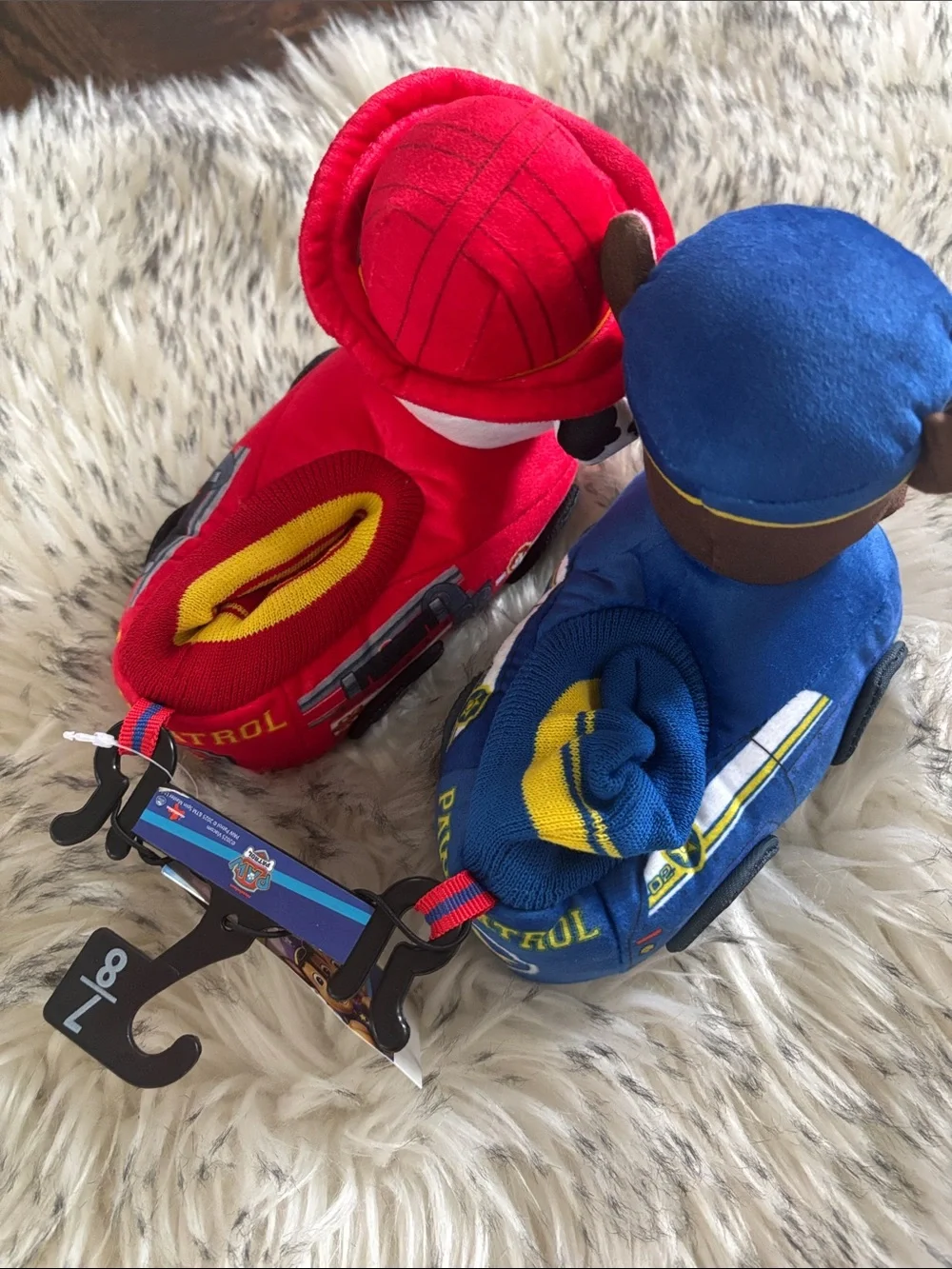 NWT Paw Patrol Chase (Blue) & Marshall (Red) Toddler Slippers Size 7-8